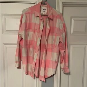 Aerie Pink and White Button Down Shirt Lightweight Casual Top